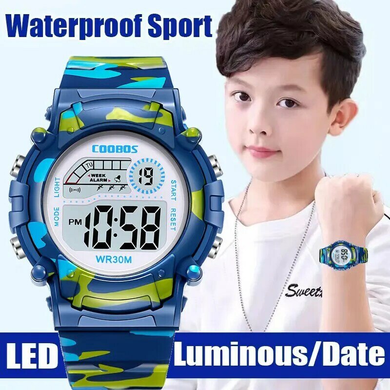Новые военные часы для детей, для мальчиков и девочек, спортивные светящиеся водонепроницаемые часы с будильником и датой для студентов, электронные часы