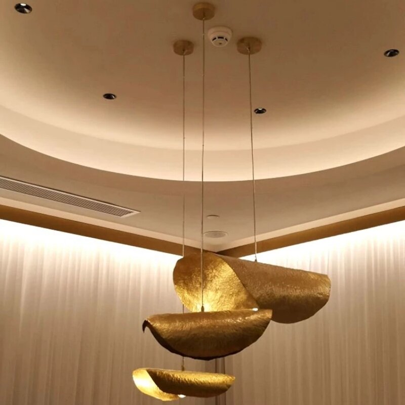 Дизайнерская медная Подвесная лампа в форме листьев лотоса для гостиной, ресторана, детской, барной мебели, декоративные светильники E14