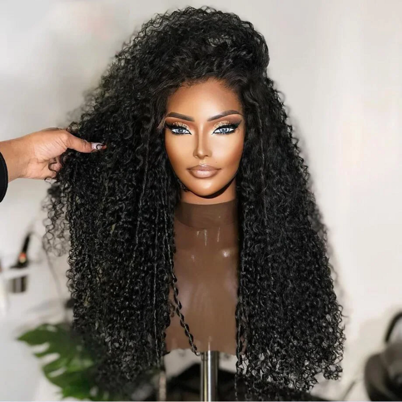 180Density 26 Inch Long Kinky Curly Lace Front Wig For Women BabyHair Black Glueless Preplucked Heat Resistant Daily Wig