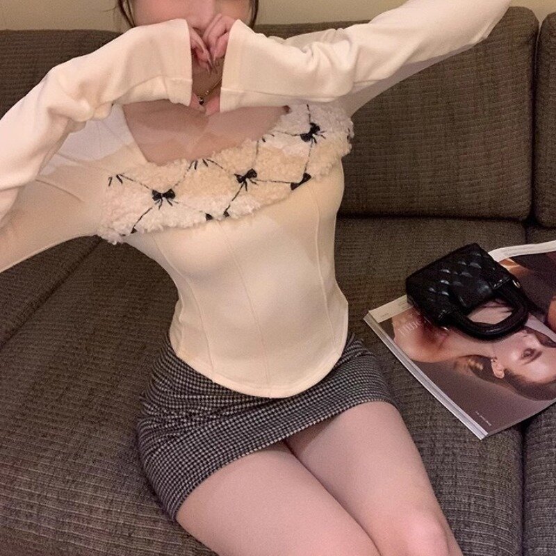 Japońskie sweter z odkrytymi ramionami Y2k w stylu Vintage Harajuku nieregularny sweter Grunge Fairycore z kwadratowym dekoltem z lat 2000.