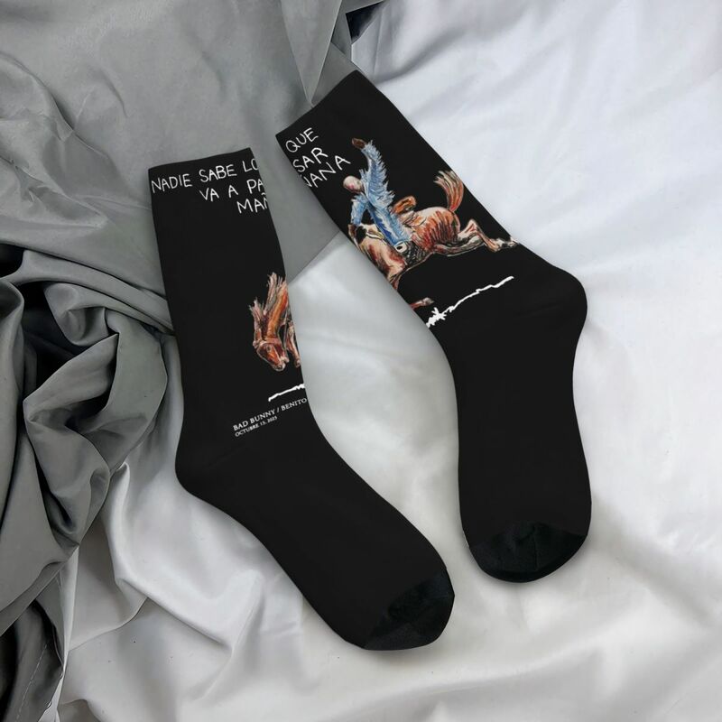Happy Funny Women Men Socks Bad Bunny Nadie Sabe Lo Que Va Pasar Manana Accessories Comfortable Sport Socks All Season