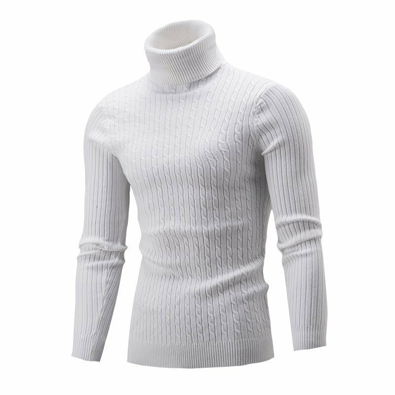 2023 Autumn and Winter New Men's High Neck Pullover Sweater Solid Color Twisted Knit Sweater Warm Bottoming Shirt Man