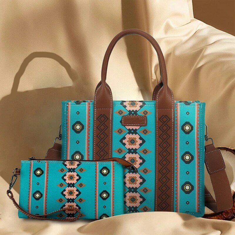Холщовая Сумка-тоут с западным принтом для женщин, вместительные сумочки на плечо в стиле бохо, ацтекские мешки, новый кошелек для путешествий и покупок Wrangler Cowgirls
