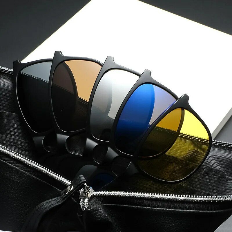 Quadro de óculos magnéticos polarizados para homens, óculos com clipe no espetáculo, óculos masculinos, UV400, 2511, 5 pcs