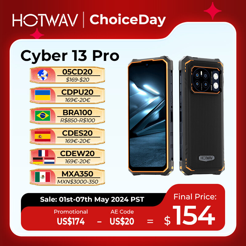 [Première mondiale] HOTWAV Cyber 13 Pro 150LM lampe de poche 20 Go + 256 Go 6,6 '' FHD + 2K 10800 mAh 20 W charge rapide 64 MP Android 13 Global