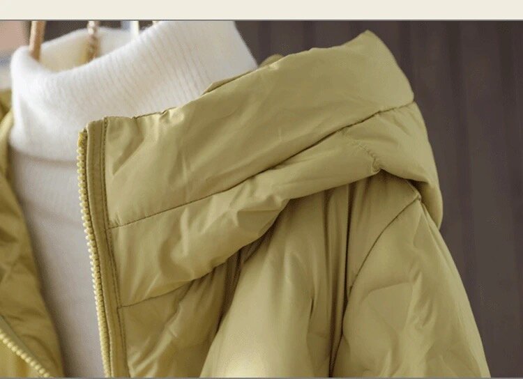 여성용 캐주얼 후드 따뜻한 90% 화이트 다운 재킷, 단색 경량 긴팔 아웃웨어, 블랙 다운 재킷, 겨울 신상, 2024