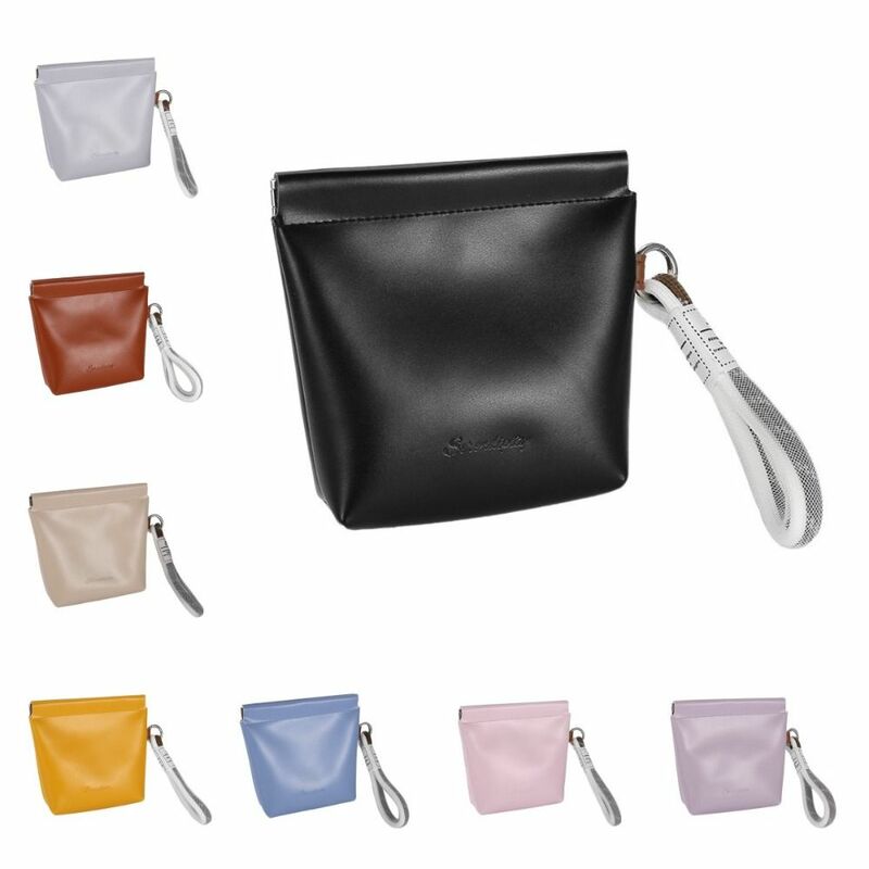 PU Self-closing Cosmetic Bag Korean Style Self-closing Small Item Bag Lipstick Storage Bag Solid Color Mini Coin Purse Ladies