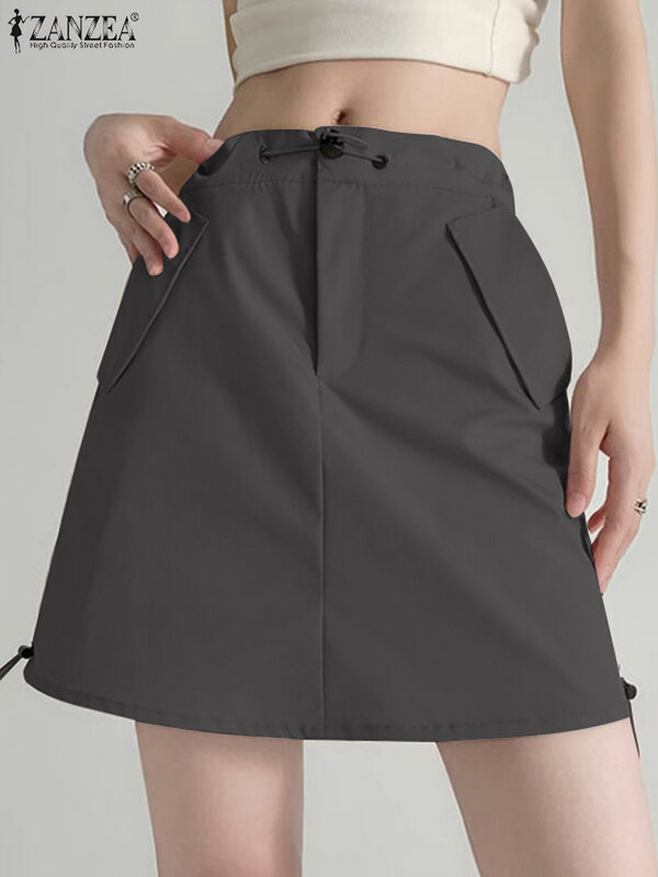 ZANZEA letnia moda krótkie spódniczki Y2k kobieta elegancka impreza Cargo sukienka Casual Sundress damska Holdiay jednolite, z kieszeniami Vestido 2023