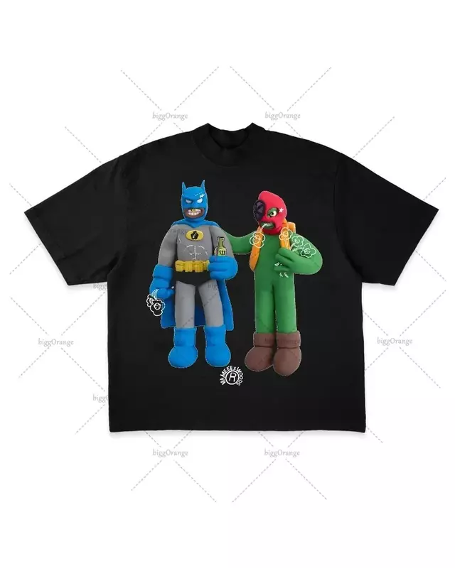 Camiseta holgada y versátil para hombre y mujer, camisa de manga corta con estampado de dibujos animados, estilo Retro, Hip-hop, moda europea y americana