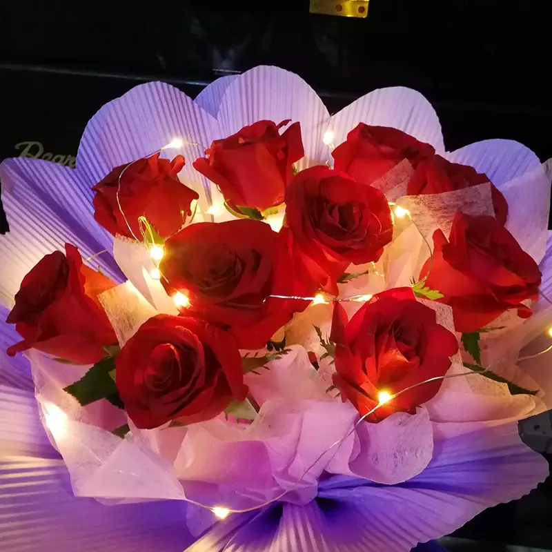 Tali lampu bertenaga baterai tombol, 1m 10 LED dekorasi pesta bunga kotak hadiah senar lampu tembaga minimalis