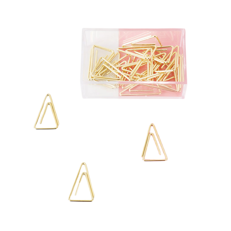 Fermaglio per carta a triangolo dorato spilla in metallo modellazione semplice graffette per cancelleria carina Clip per pianificatore fermacarte con Clip in metallo