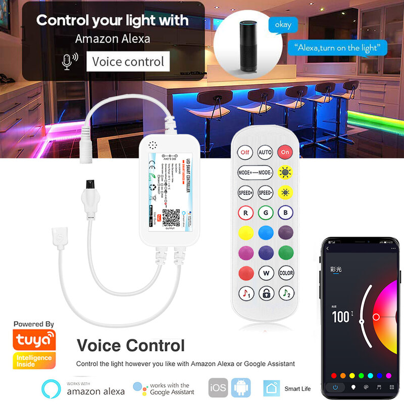 12V 5050 RGBW RGBWW Lampu Strip LED Tuya Smart Wifi Dimmer Controller Room TV Backlight Decor Remote Control untuk Alexa Google
