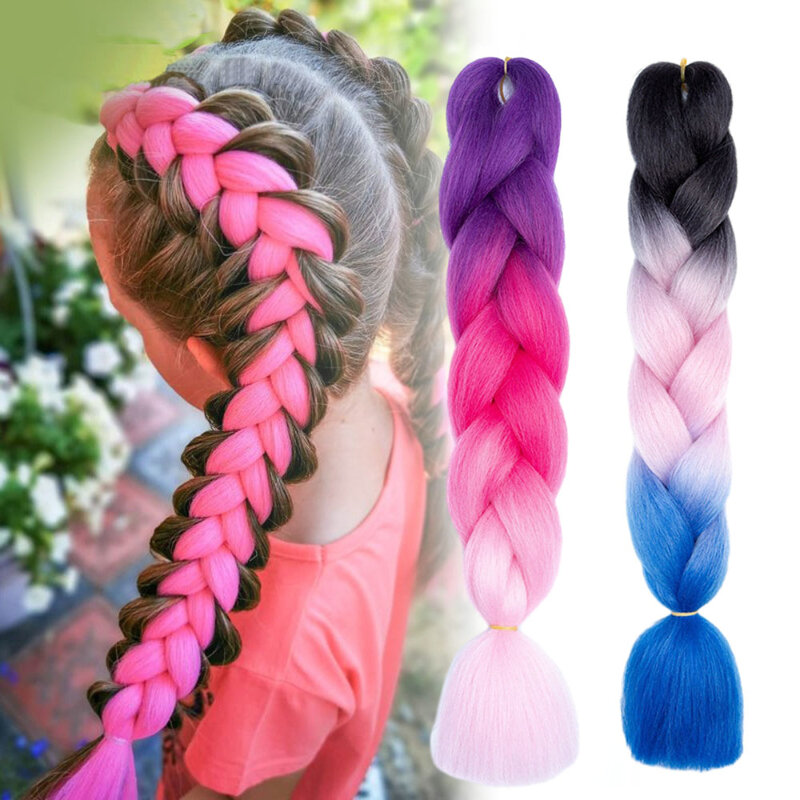 Gradient Color Synthetic Braiding Hair High-quality Durable Long Pigtails for Women Girls Fashion Glueless Wig for Daily Use