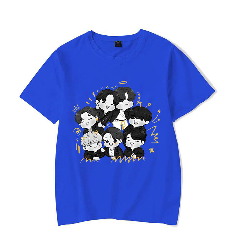 Kpop Cartoon impresso camisetas para mulheres, manga curta, tops em torno do pescoço, camiseta casual, moda Y2K, verão, novo