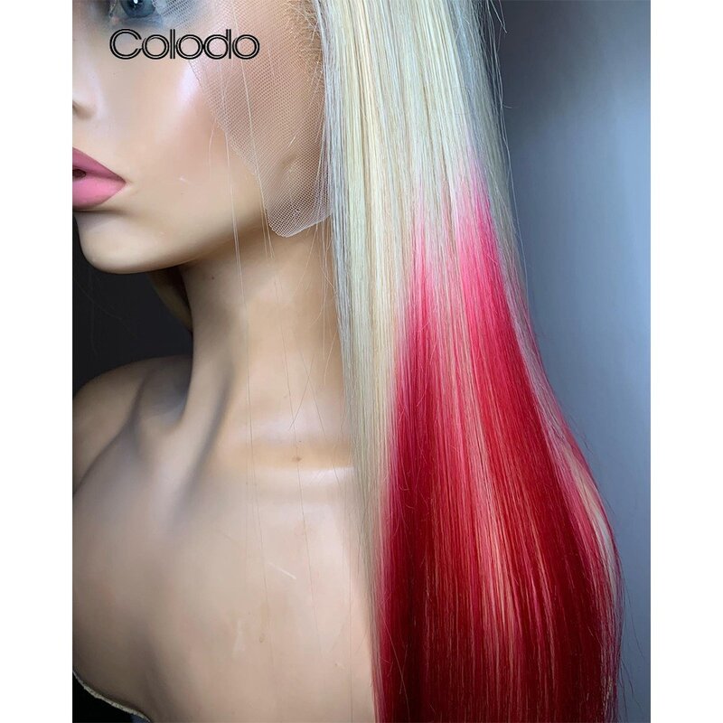 COLODO Ombre parrucche sintetiche rosse bionde per donna parrucca anteriore in pizzo trasparente 13x4 Drag Queen Glueless resistente al calore di alta qualità