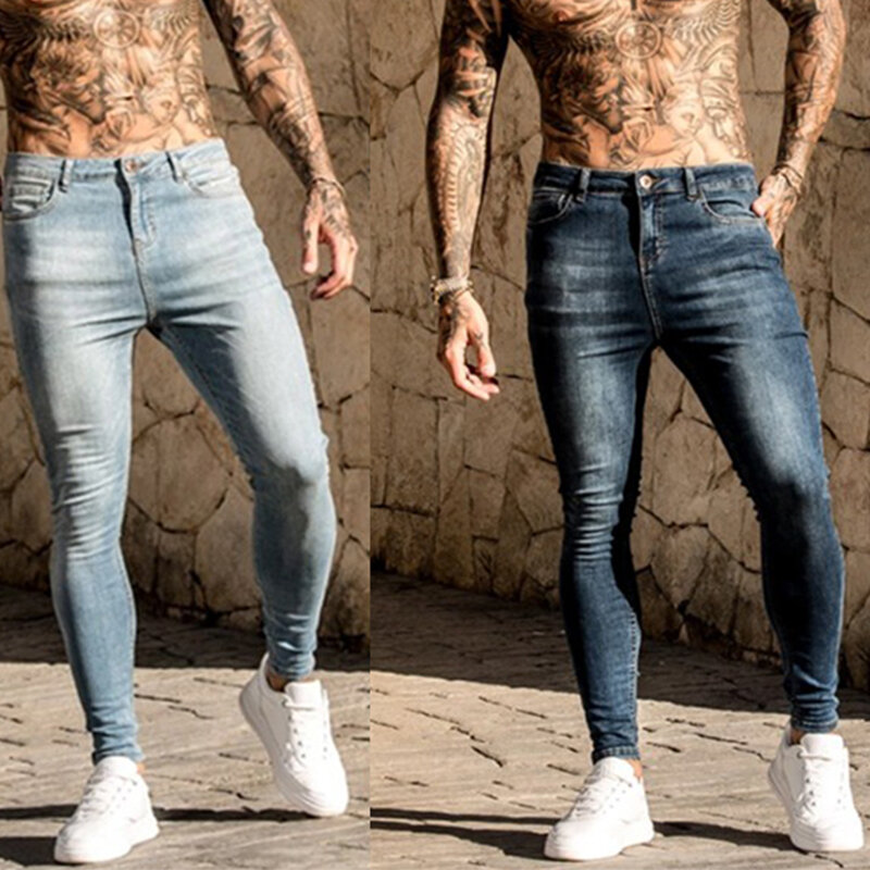 Calças de brim masculinas casuais dos desenhos animados calças de brim masculinas de moda apertadas calças de lápis de quatro estações