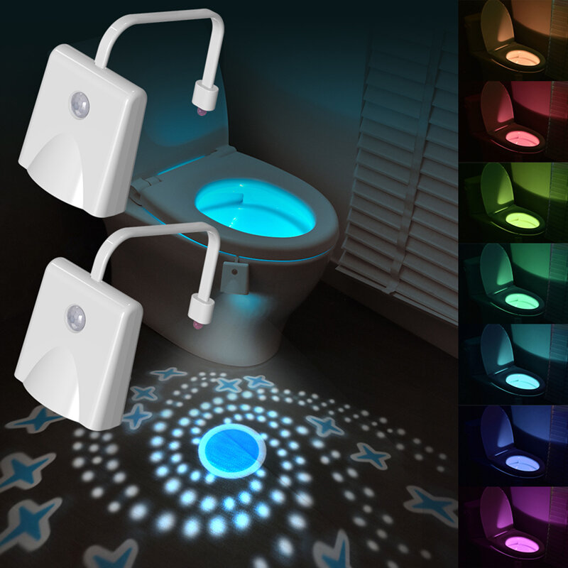 Movimento ativado WC Night Lights, lâmpada de projeção, luz LED, 10 cores mudando, luz noturna impermeável para o banheiro