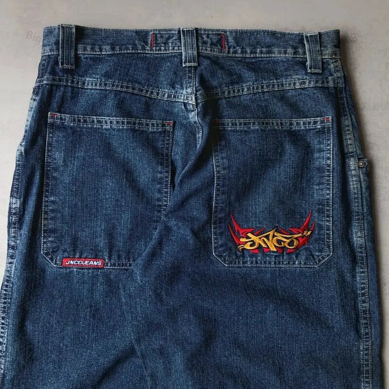 Straight loose jeans men's hip-hop rock embroidery pattern couple fashion street retro Harajuku high waist wide-leg jeans new