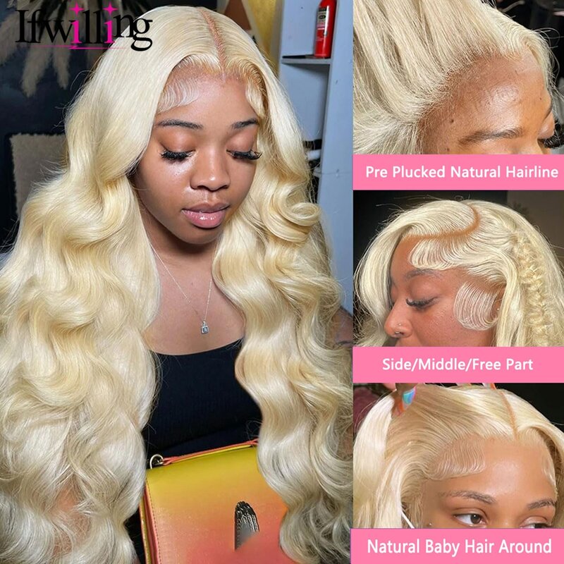 Peluca de cabello humano ondulado con encaje Frontal transparente para mujer, Color rubio miel 613, 13x6, HD, 13x4, 250 de densidad