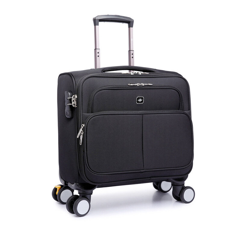 Czarna 18-calowa tkanina Oxford z przędzarką męska/damska walizka na kółkach walizka podróżna z wieloma przedziałami torba na pokład