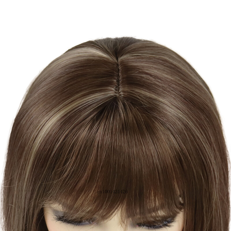 Wig Bob pendek wanita sintetis dengan poni highlight campuran rambut palsu ibu rambut alami Wig potong rambut pendek wanita kasual