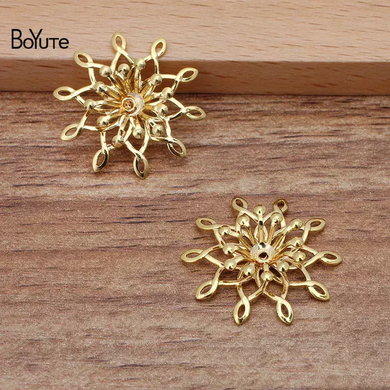 BoYuTe (50 Pieces/Lot) 22MM Two-Layer Metal Brass Filigree Flower Materials for Crown Tiara Jewelry Making