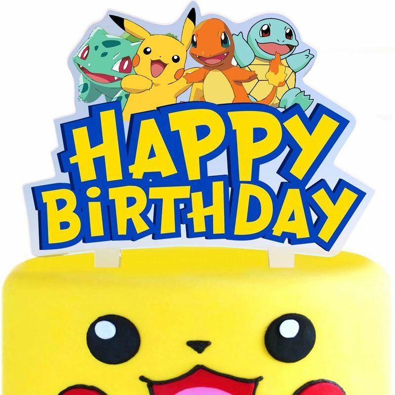 Pikachu Insert Card Pokemon Anime Figures Pikachu Party Cake Topper Charizard Bulbasaur Squirtle Kids Happy Birthday Decorations