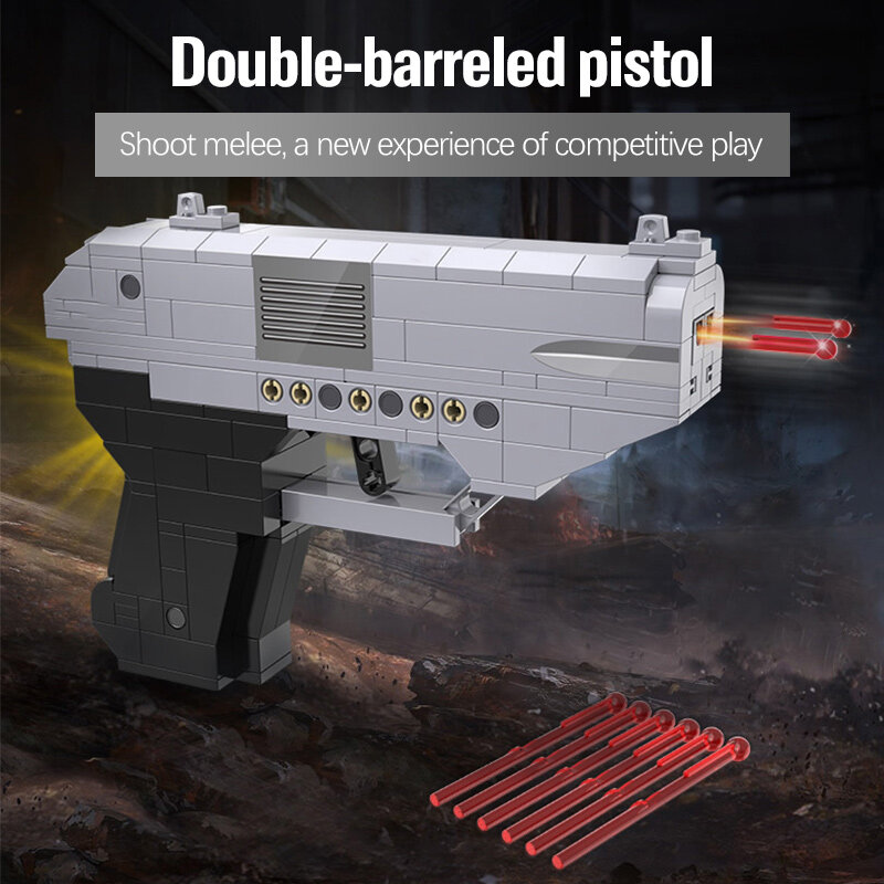 Military Weapons WW2 250 Pcs C81010 Double Barreled Pistol Gun Series Game Model Assembly Building Block Moc Toy For Boys Gift