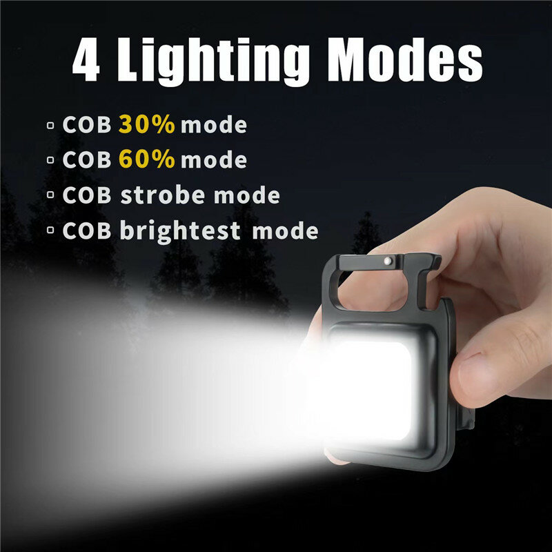 200Pcs Mini COB Flashlight Keychain Night Light USB Recharge Pocket Led Lamp Aluminum Alloy Emergency Corkscrew Lighting