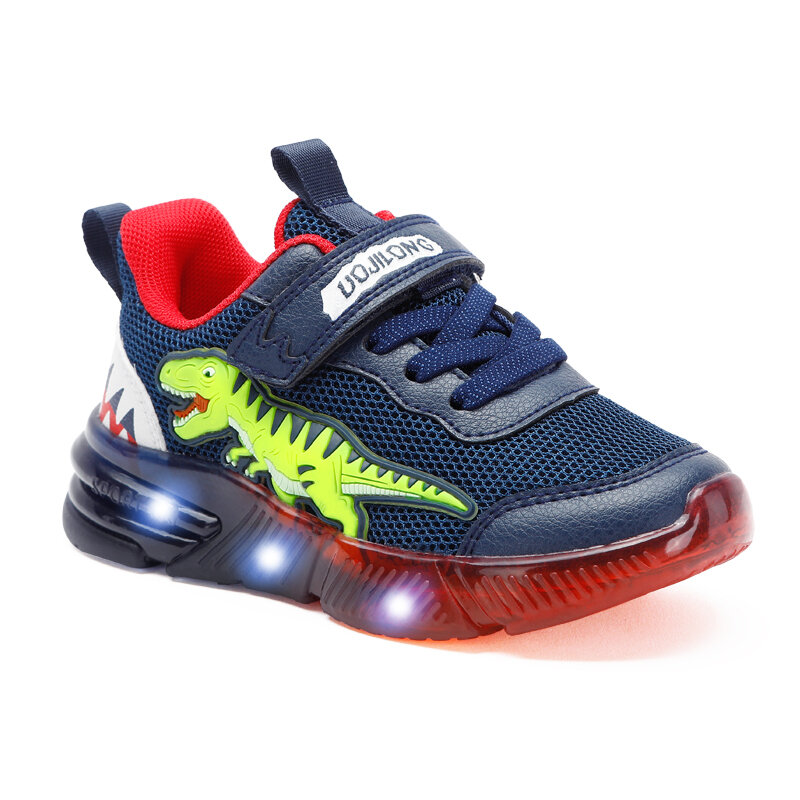 EXDINO От 2 до 6 лет Детские светодиодные Осенние новые модели обуви для мальчиков Динозавр для маленьких детей повседневные мигающие спортивные кроссовки