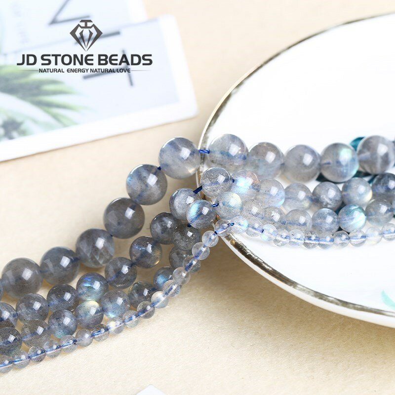 High Quality Natural Grey Labradorite Moonstone Round Loose Spacer Beads For Jewelry Making DIY Bracelet Necklace Accessories