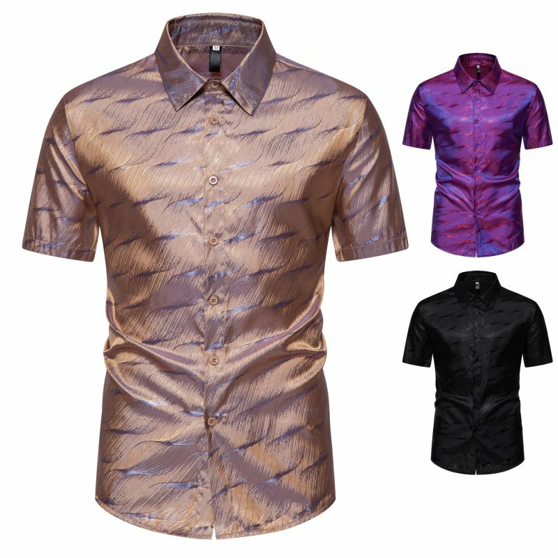 Luxury Ripple Jacquard Shirts Nightclub Designer Clothes Men Disco Party Costume Stage Camisas Mens Fashions Streetwear Shirt