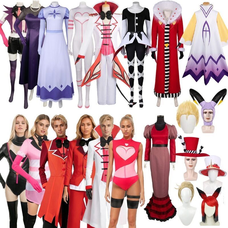Film Hazbin Charlie Morningstar Lucifer Cosplay Mannelijk Kostuum Uniform Rode Jas Shirt Broek Engel Halloween Carnaval Alastor Pak