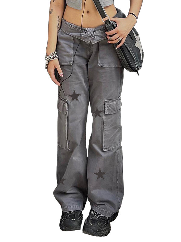 Женские джинсы-багги с заниженной талией, расклешенные джинсы-бойфренды с широкими штанинами, брюки в стиле Харадзюку, Y2k