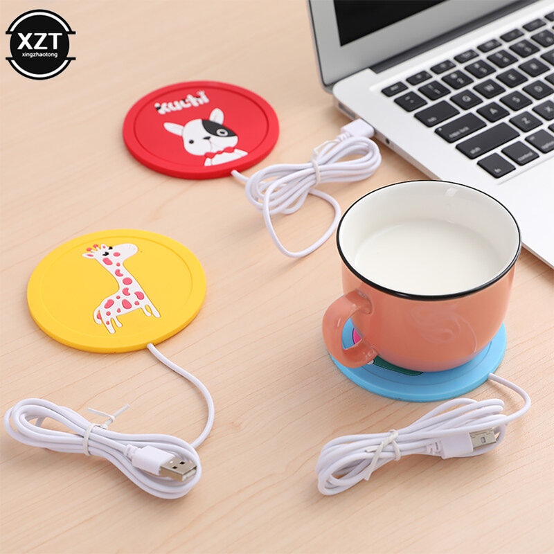 USB Penghangat Cup-Pad Kartun Silikon Nampan Pemanas Kopi Teh Minuman Gadget Hangat untuk Kantor Rumah Alat Dapur
