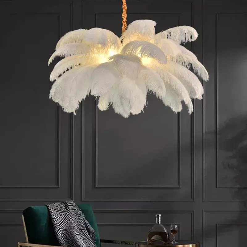 Nordic Ostrich Feather Led Pendant Lamp Living Room Feather Lamp Bedroom Home Decor Indoor Lighting Hanging Light Fixture luster