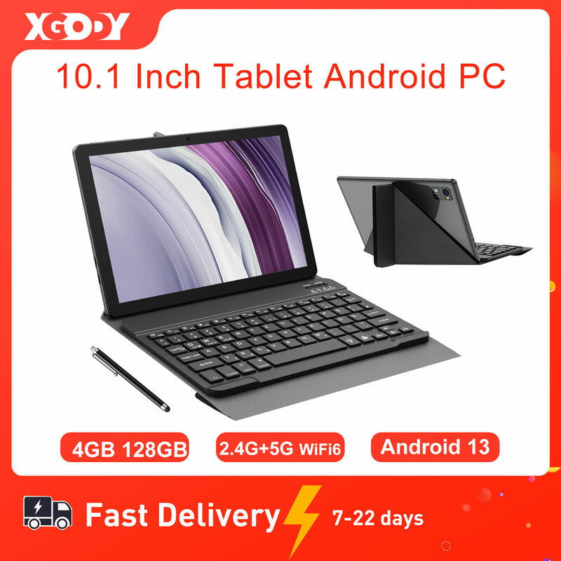 Xgody n02 pro android tablet 10,1 zoll ips bildschirm 4gb ram 128gb rom tablet wifi otg pc mit bluetooth tastatur quad-core 7000mah