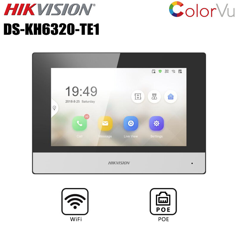 Hikvision-Suporta chamadas de toque, abra a porta e Live View Remotamente Smart Home, suporte Wi-Fi, DS-KH6320-WTE1Wifi, 7"