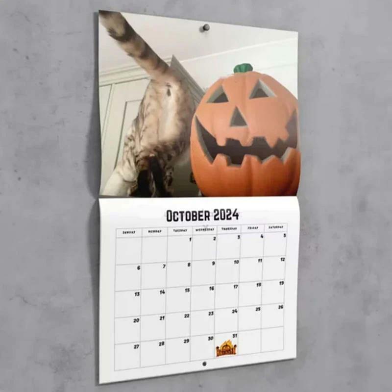 _ Календарь 2024 подвесной календарь с отверстием для кошек, плотный прочный бумажный календарь для котят, необычные и забавные фотографии кошек