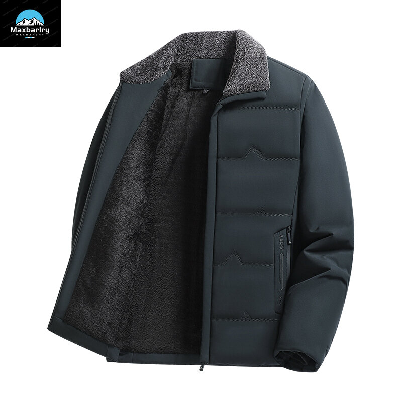 Męska kurtka podszyta bawełną Plus aksamitne wyściełane Multi-płaszcz z kieszeniami w jesiennych i zimowych luźnych płaszcz dla dżentelmena biznesowych.
