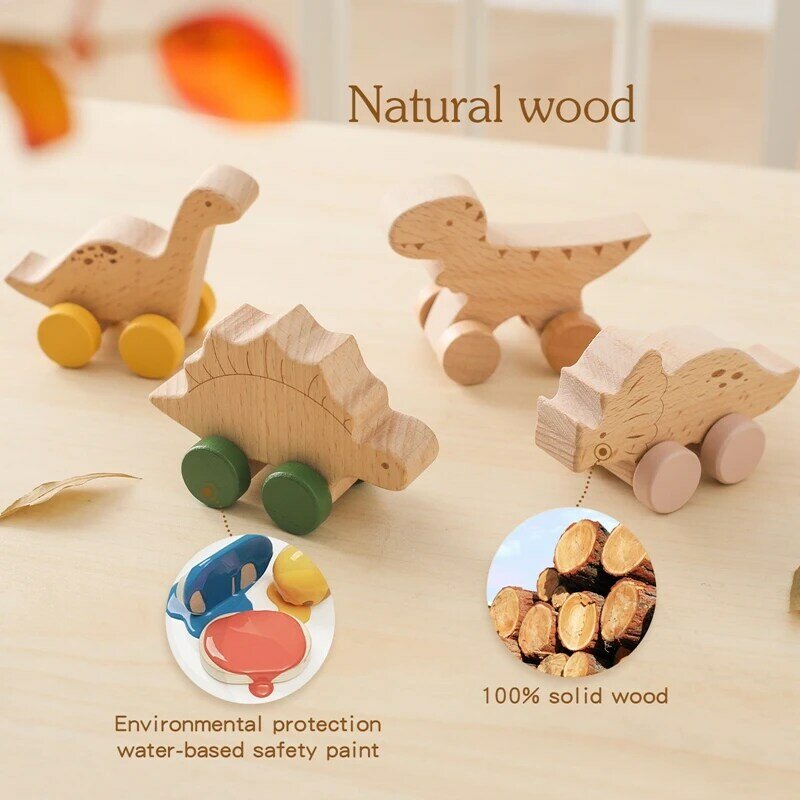 Bloco de madeira faia brinquedo para bebê, dinossauro dos desenhos animados, carro, brinquedo Montessori educacional, dentição, ginásio, presente de aniversário produtos, 1pc