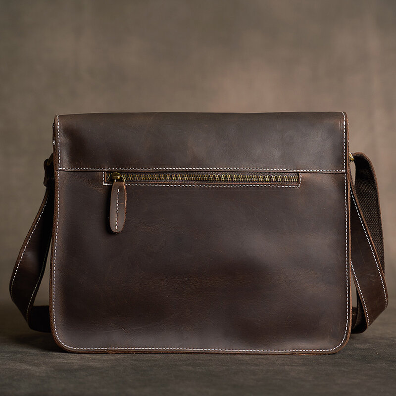 Bolsa mensageiro de couro genuíno para homens, bolsa de ombro casual vintage, retrô, laptop de 12,9 "de alta qualidade