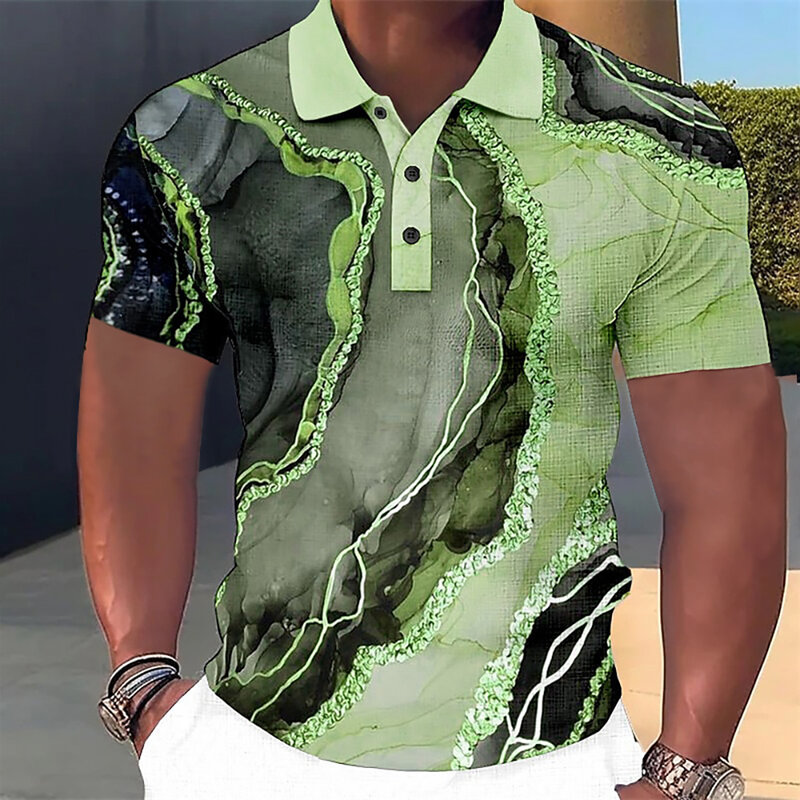 男性用の豪華な半袖ポロシャツ,3Dカラープリント,ファッショナブル,ストリートデザイナー,特大ブラウス