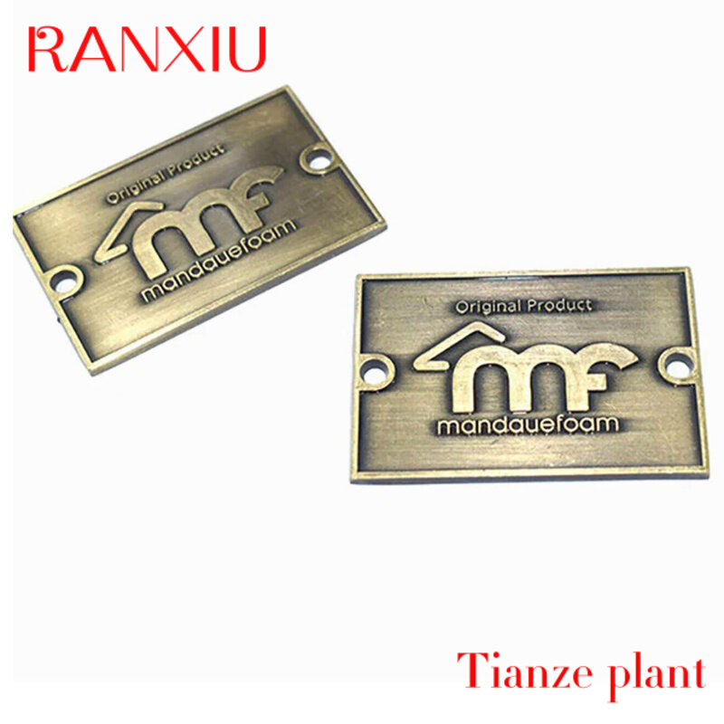 Custom customization rectangle round metal antique brass furniture logo tags name plate