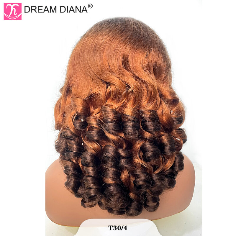 DreamDiana 12A Brazilian Hair Bouncy Curls Double Drawn Human Hair Wigs 250 Density 13X4 HD Ombre Fumi Loose Wave Lace Front Wig