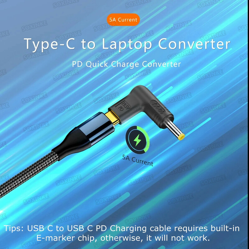 Conversor universal do carregador do portátil, carregador rápido, conector do adaptador, paládio 100W, tipo C, Asus, Lenovo, HP, Dell, Acer, Samsung, USB C