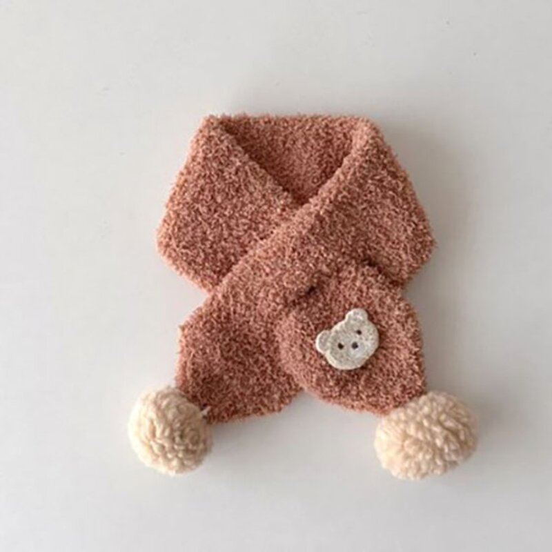 Warm Girls Cartoon Bear Scarf Cute Windproof Plush Fashion Thicken Neckerchief Thickening Soft Baby Short Plush Scarf