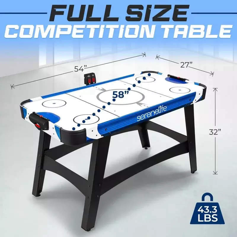 Serenelife 58 "air hockey game table with strong motor, digital LED scoreboard, Puck dispenser & complete accessories
