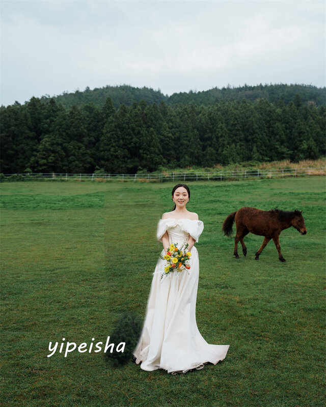 Robe de Rhélégante à épaules dénudées, robe de Rh, longueur au sol, charmeuse es, fête de mariage, Corée, simple