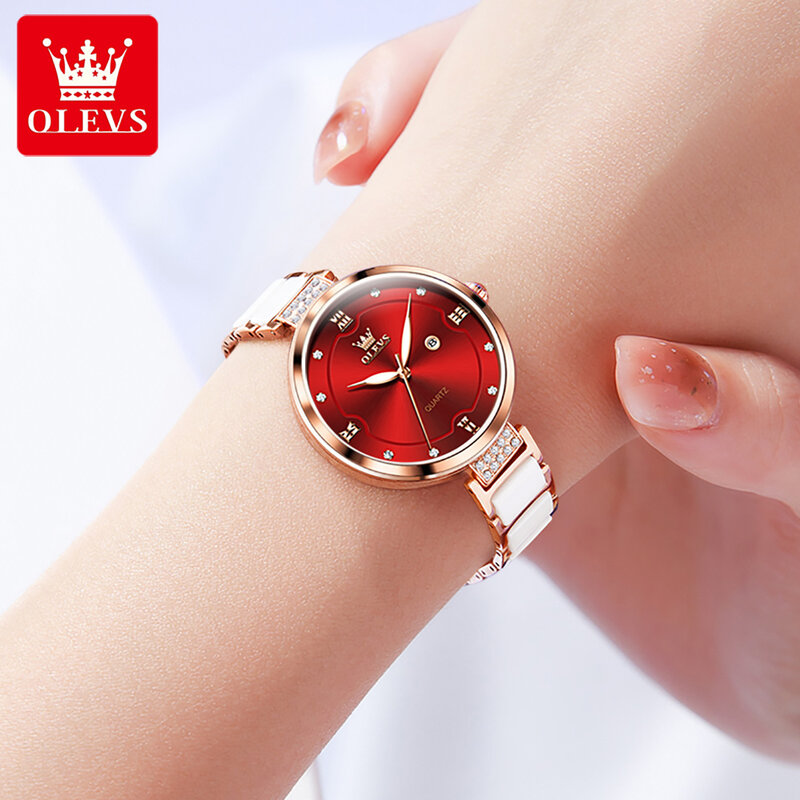 OLEVS orologio originale per donna cinturino in ceramica in acciaio inossidabile marchio di lusso elegante orologio da donna bracciale da donna Set di orologi da polso